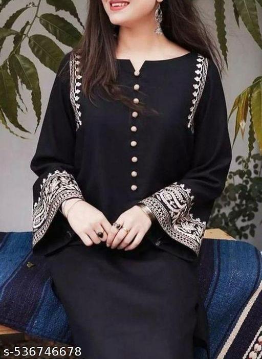 Black full sleeve Long Pakistani kurta with pazzo sets   : Rayon - amamestyle