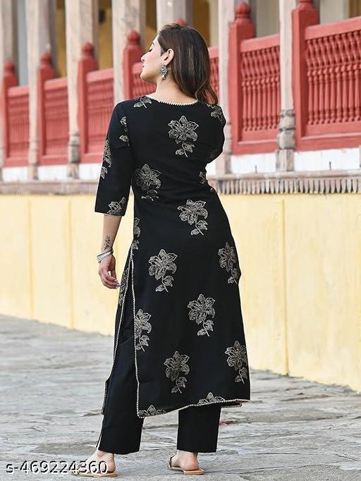 Gold Printed Rayon Black Kurta Set with Ethnic Palazzo Pants - amamestyle
