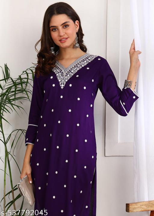 EMBROIDERED SEQUIN STRAIGHT KURTI - amamestyle