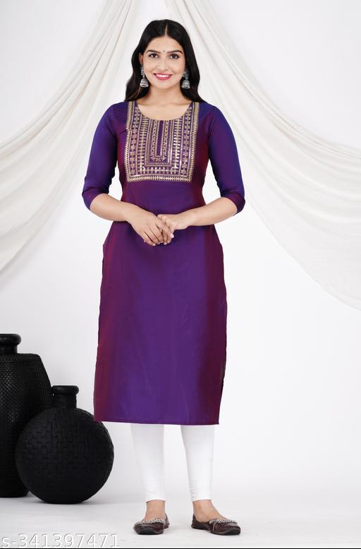 A_Line Straight Embroidered Kurta For Women - amamestyle