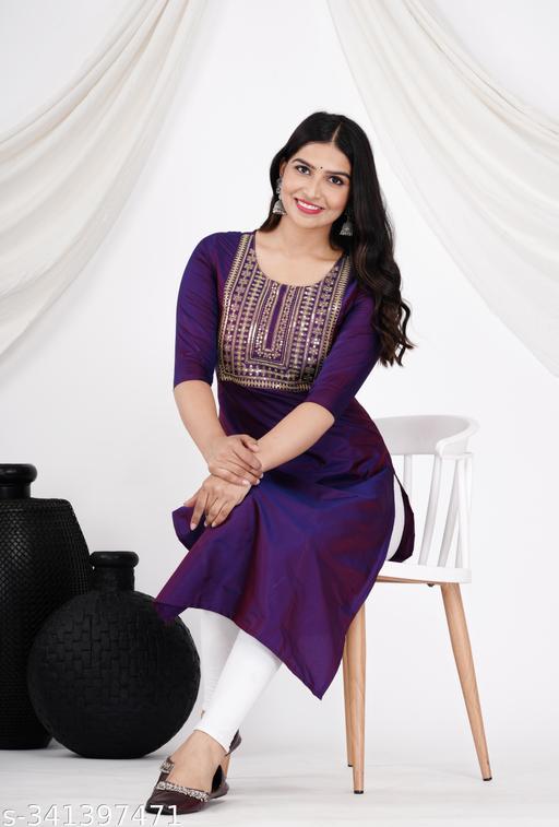 A_Line Straight Embroidered Kurta For Women - amamestyle