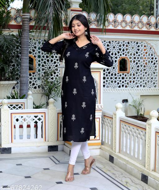 BLACK KURTI PRINT EMBROIDERY - amamestyle