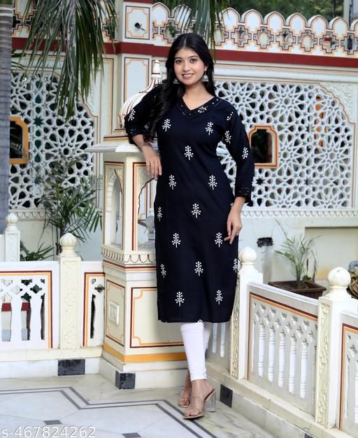 BLACK KURTI PRINT EMBROIDERY - amamestyle