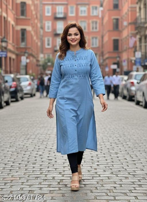 SK CREATION Three Quarter Sleeves Pure Cotton Denim KURTI FOR Womens And Girls - amamestyle