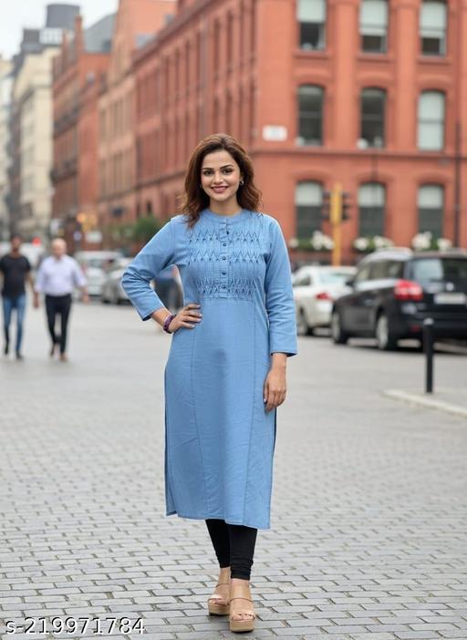 SK CREATION Three Quarter Sleeves Pure Cotton Denim KURTI FOR Womens And Girls - amamestyle