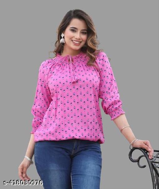 women stylish dark pink consine printed top for women and girls reyon fabric 0.0 - amamestyle