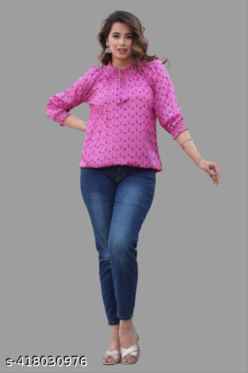 women stylish dark pink consine printed top for women and girls reyon fabric 0.0 - amamestyle