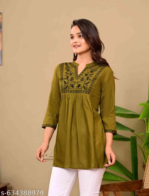 Women embroidery top, crop top, rayon top, festival top, partywear top, daily wear top, formal top, new top, embroidery short kurti, jeans kurti top - amamestyle