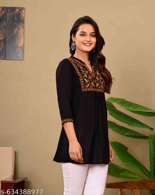 Women embroidery top, crop top, rayon top, festival top, partywear top, daily wear top, formal top, new top, embroidery short kurti, jeans kurti top - amamestyle
