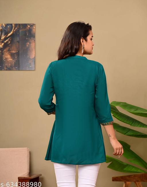 Women embroidery top, crop top, rayon top, festival top, partywear top, daily wear top, formal top, new top, embroidery short kurti, jeans kurti top - amamestyle