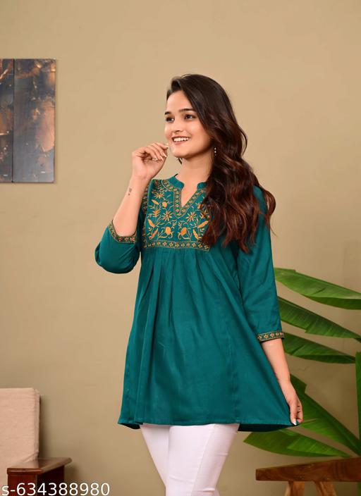 Women embroidery top, crop top, rayon top, festival top, partywear top, daily wear top, formal top, new top, embroidery short kurti, jeans kurti top - amamestyle