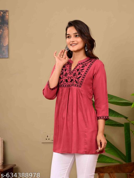 Women embroidery top, crop top, rayon top, festival top, partywear top, daily wear top, formal top, new top, embroidery short kurti, jeans kurti top - amamestyle