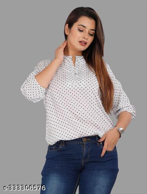 crepe white doted top for women and girls  - amamestyle