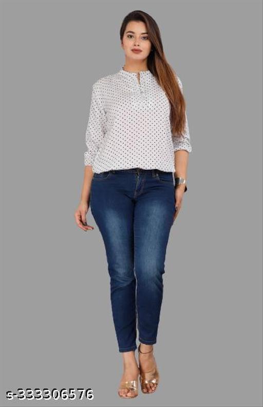 crepe white doted top for women and girls  - amamestyle