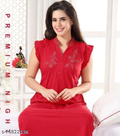  Women Fancy Hosiery Embroidered Red Nightdress - amamestyle