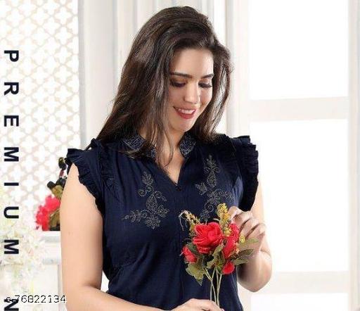  Women Fancy Hosiery Embroidered Blue Nightdress - amamestyle