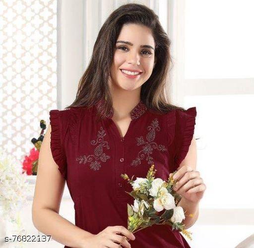  Women Fancy Hosiery Embroidered Maroon Nightdress - amamestyle