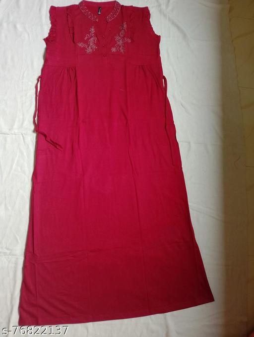 Women Fancy Hosiery Embroidered Maroon Nightdress - amamestyle