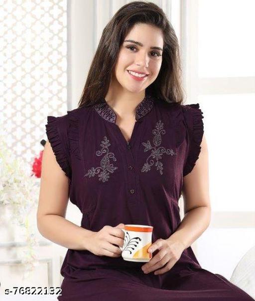  Women Fancy Hosiery Embroidered Purple Nightdress - amamestyle
