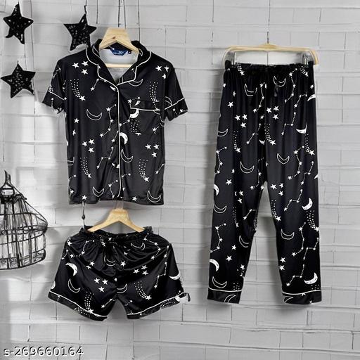 night suit combo of shirt, pajama & shorts. - amamestyle
