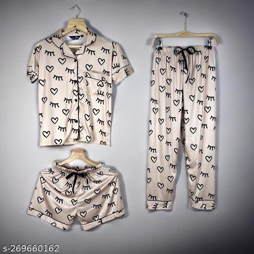 night suit combo of shirt, pajama & shorts. - amamestyle