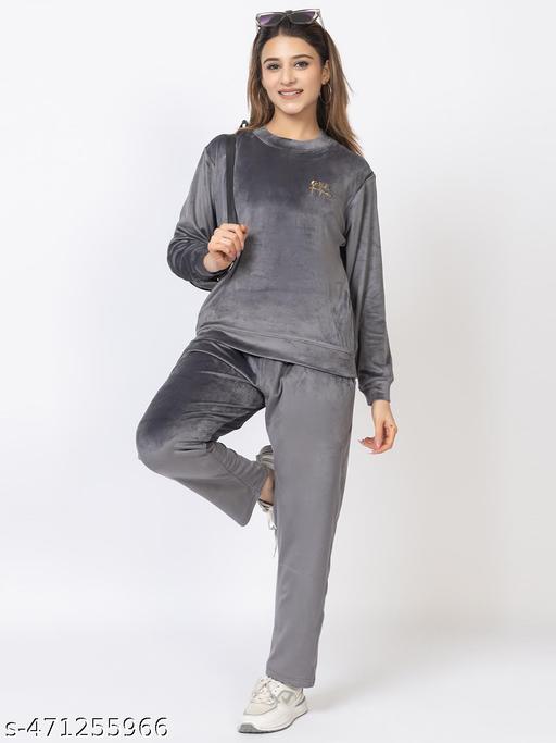 GEE 5 Winter Casual Wear Full Sleeve Soft And Breathable Round Neck Velvet Nightsuit Set| Round Neck Nightwear| Winter Tracksuits For Women's And Girls - amamestyle