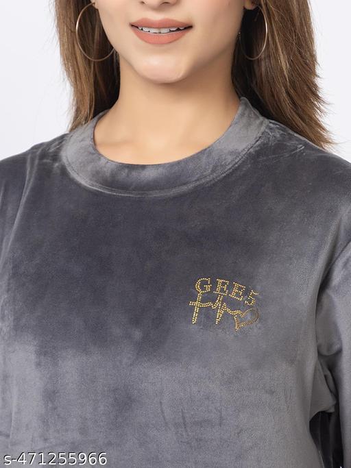 GEE 5 Winter Casual Wear Full Sleeve Soft And Breathable Round Neck Velvet Nightsuit Set| Round Neck Nightwear| Winter Tracksuits For Women's And Girls - amamestyle