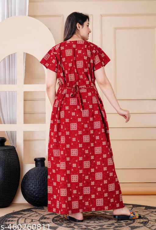 Jaipuri Print Cotton Nighty for women/pocket nighty for women - amamestyle