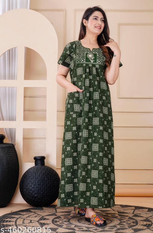 Jaipuri Print Cotton Nighty for women/pocket nighty for women - amamestyle