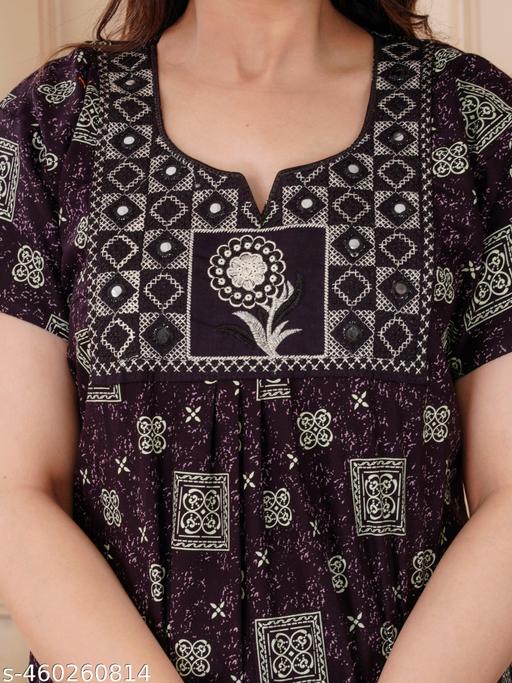 Jaipuri Print Cotton Nighty for women/pocket nighty for women - amamestyle