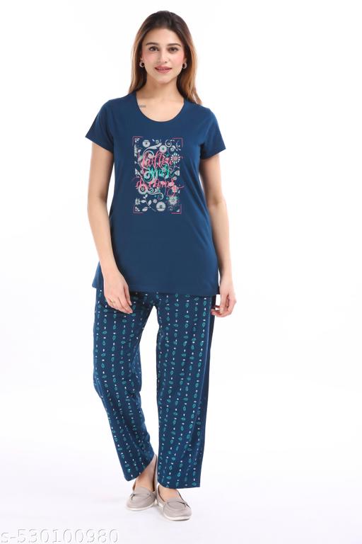 E-MAX Casual Wear Round Neck Co ord set Nightsuit For  Women - amamestyle