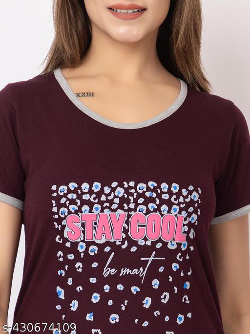 GEE 5 Summer Wear Casual Nightwear Round Neck Cotton blend Comfortable and Breathable Sleepwear |Top and Bottom Set| Nightsuit For Women's - amamestyle