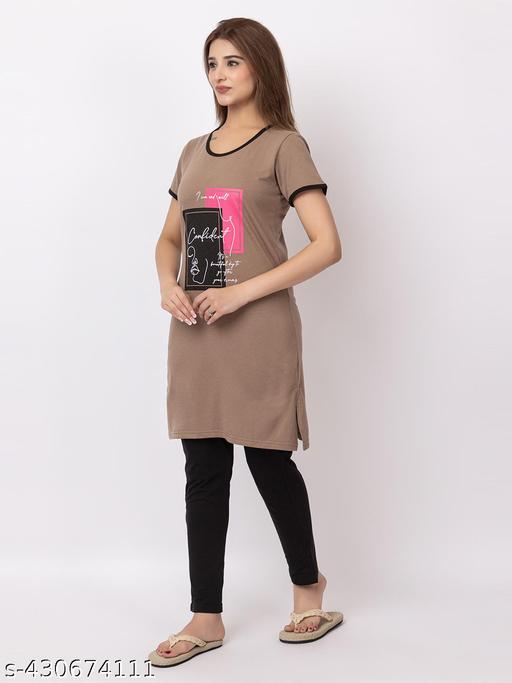 GEE 5 Summer Wear Casual Nightwear Round Neck Cotton blend Comfortable and Breathable Sleepwear |Top and Bottom Set| Nightsuit For Women's - amamestyle