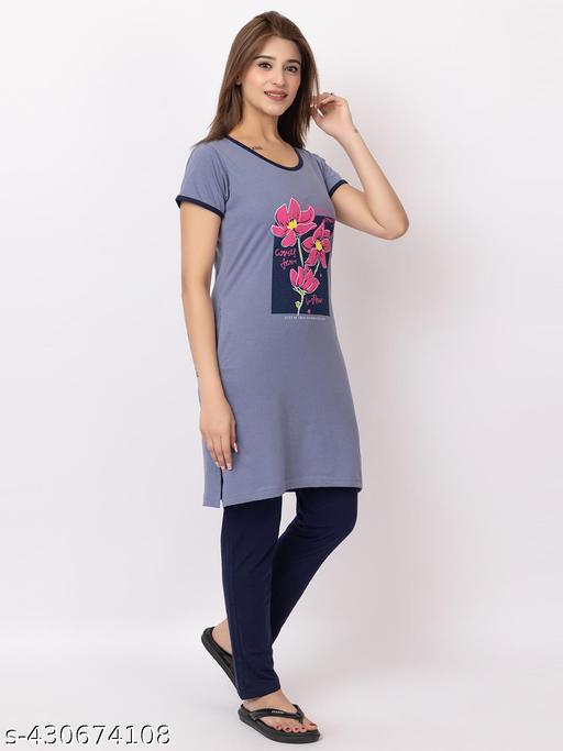 GEE 5 Summer Wear Casual Nightwear Round Neck Cotton blend Comfortable and Breathable Sleepwear |Top and Bottom Set| Nightsuit For Women's - amamestyle