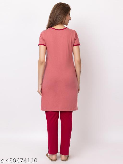 GEE 5 Summer Wear Casual Nightwear Round Neck Cotton blend Comfortable and Breathable Sleepwear |Top and Bottom Set| Nightsuit For Women's - amamestyle