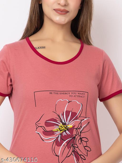 GEE 5 Summer Wear Casual Nightwear Round Neck Cotton blend Comfortable and Breathable Sleepwear |Top and Bottom Set| Nightsuit For Women's - amamestyle