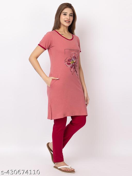 GEE 5 Summer Wear Casual Nightwear Round Neck Cotton blend Comfortable and Breathable Sleepwear |Top and Bottom Set| Nightsuit For Women's - amamestyle