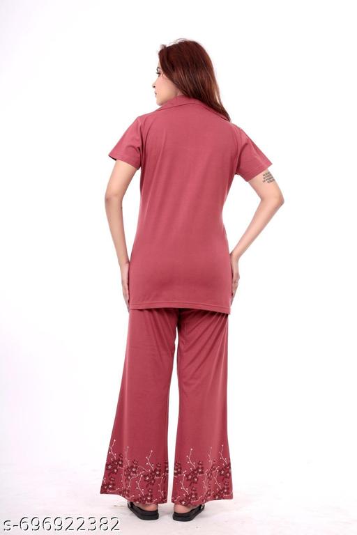 Clint Summer Casual Lapel Neck Half Sleeve, Regular fit  Cottonblend Printed Nightsuit For Women's - amamestyle