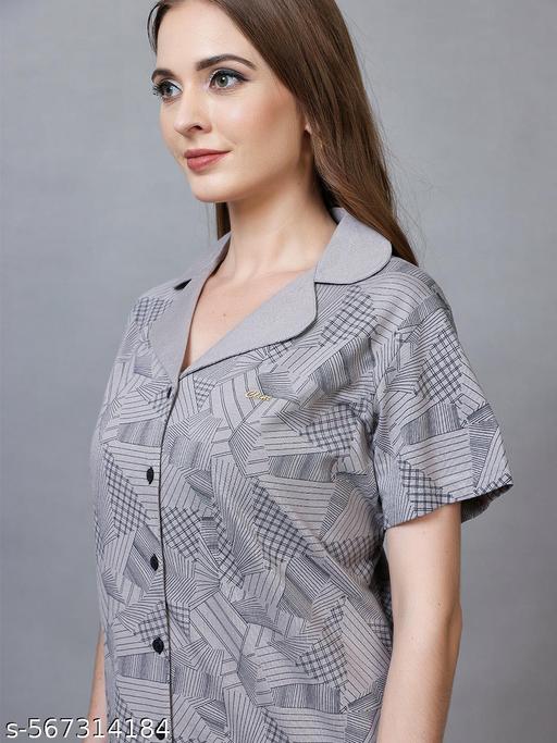 CLINT Summer Casual Collar Neck Soft Feel Half Sleeve Cotton Nightsuit Set - amamestyle