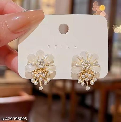 SHASHI White Pearl Flower Earrings For Women Floral Earrings Korean Earrings Earrings - Myshopic 
