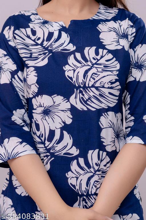 Women's Beautiful Rayon Tropical Floral Print Loungewear Set, Blue and White, 3/4 Sleeve Top with Pants/ night Suit Set - amamestyle