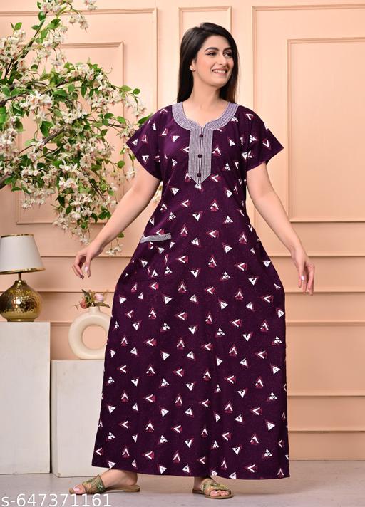 Women Premium quality cotton Emboidery nighty , Cotton Nighty short sleeve, Printed maxi, Nightdress, Nighty, Maxi, Gown, Sleepwear, Ladies nighty - amamestyle
