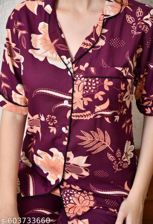 Classic Satin Night Suit with Stylish Floral Print - amamestyle