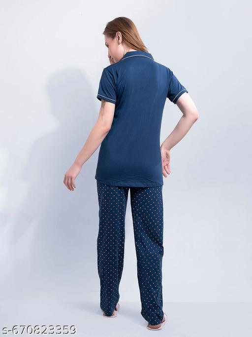 Women Premium Cotton Printed Nightwear Set | Relaxed Fit Short Sleeve Shirt & Pajama Co-Ord | Stylish Sleepwear & Lounge Wear for Home Comfort - amamestyle