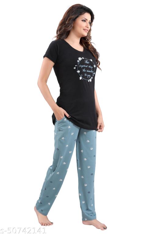 Women's Cotton Printed Night Suit  Set  - amamestyle