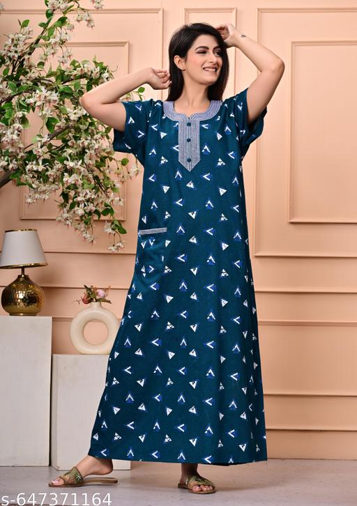 Women Premium quality cotton Emboidery nighty , Cotton Nighty short sleeve, Printed maxi, Nightdress, Nighty, Maxi, Gown, Sleepwear, Ladies nighty - amamestyle