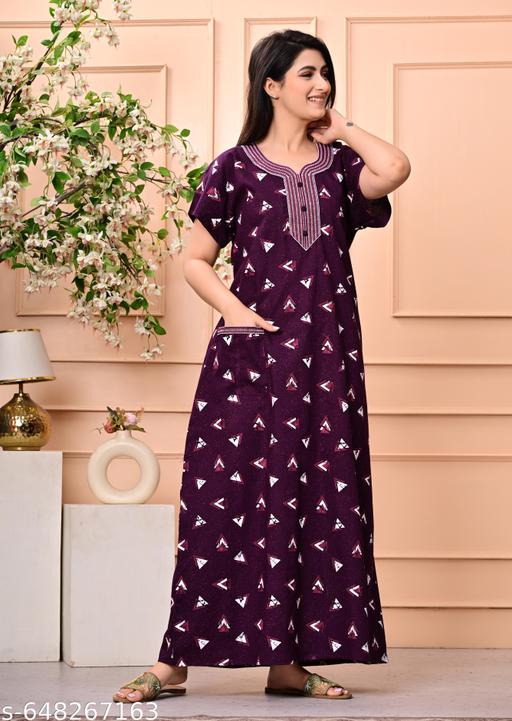 Women Premium quality cotton Emboidery nighty , Cotton Nighty short sleeve, Printed maxi, Nightdress, Nighty, Maxi, Gown, Sleepwear, Ladies nighty - amamestyle