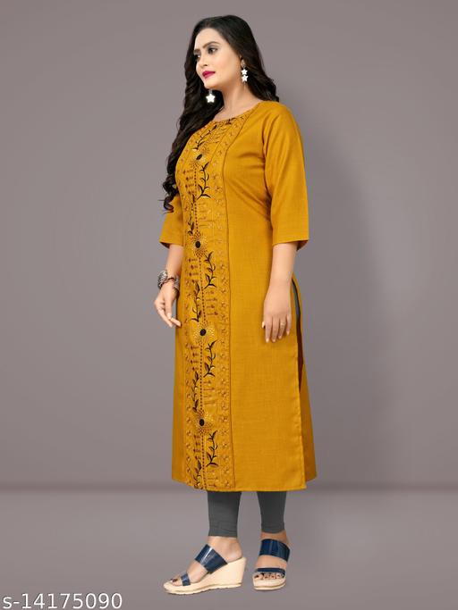 Women Cotton Blend Embroidered Plus Size Kurtis - Myshopic 