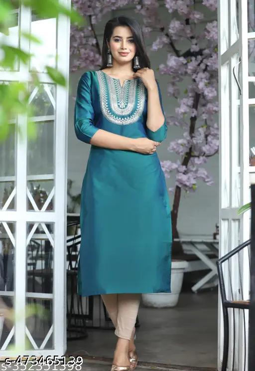 Straight Embroidered Kurta For Women And Girls - Myshopic 