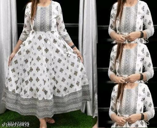 White Anarkali Gold Print Kurti for Women - Myshopic 